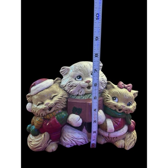 Vtg Hand-painted Christmas Caroling Kitty Cats Animals Figurine Ceramic Kitschy - Picture 7 of 7